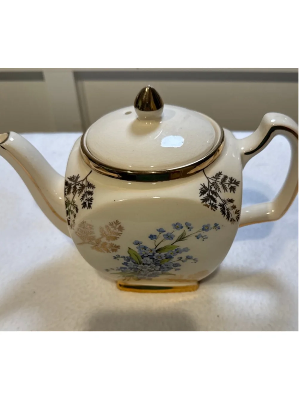Vintage Sudlow’s Burslem Floral Teapot Cream and Gold